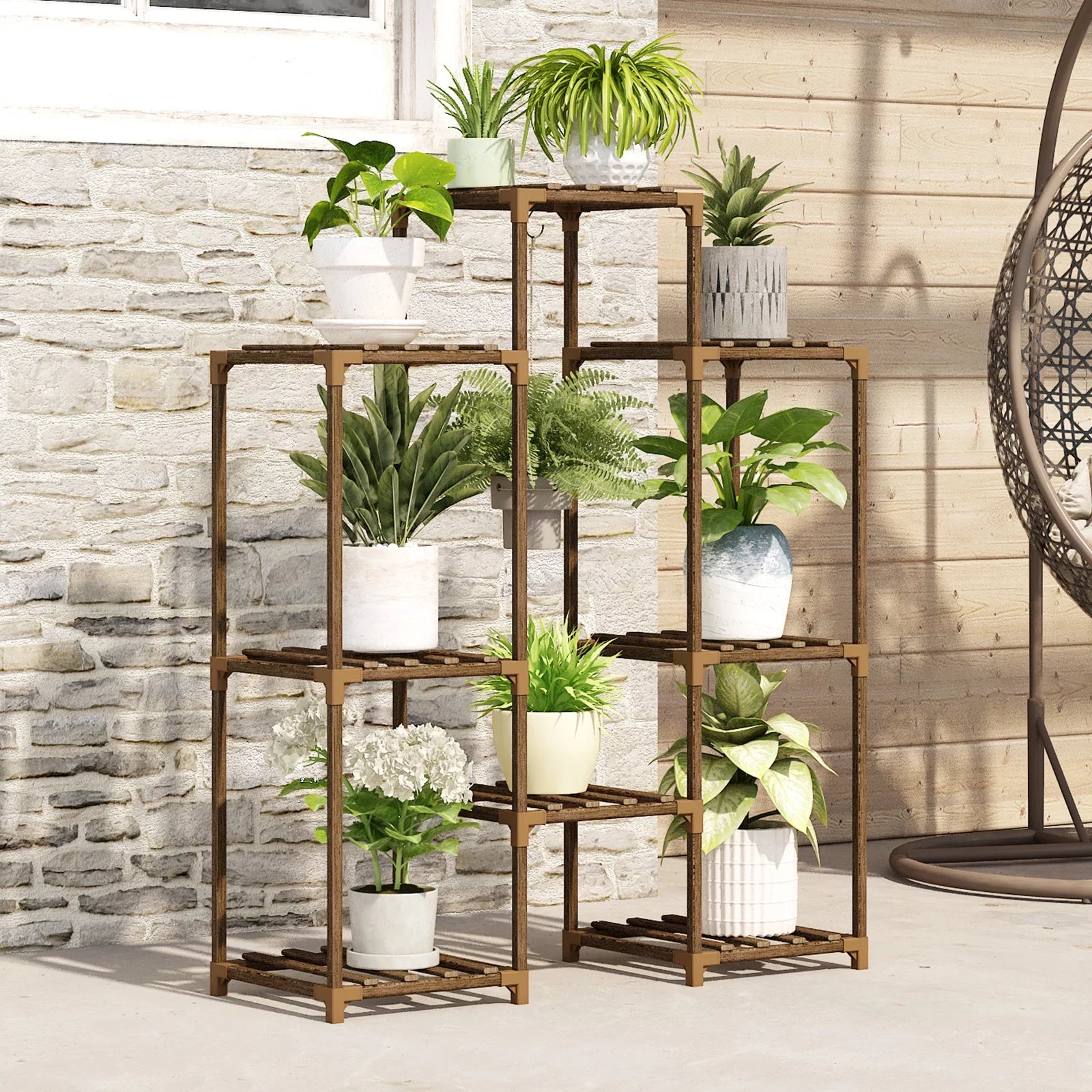 Outdoor Plant Stand Indoor Plant Rack Plant Shelf Wood Outdoor Tiered Plant Shelf for Multiple Plants Ladder Plant Holder