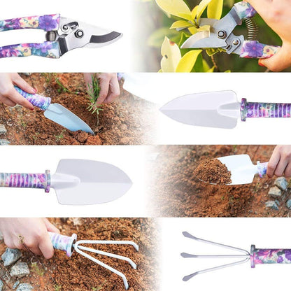 Gardening Tools Set, Unique Gardening Gifts for Women, Gardening Hand Tools with Purple Carrying Case, Gardening Kit for Home Gardening Flowers Potted Trim Loosing Planting Tools (5Purple)