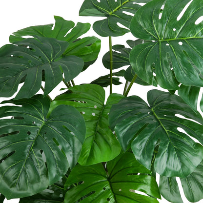 Artificial Monstera Plants, 28'' Fake Plants Tropical Palm Tree with Plastic Plant Pot, Desk Faux Plants Indoor for Home Decor, 18 Leaves