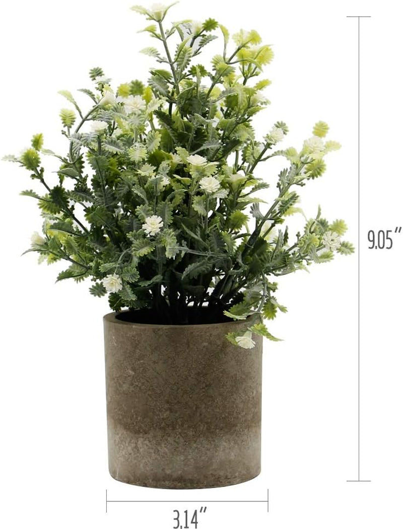 Small Potted Artificial Plants, Artificial Eucalyptus Plants Fake Rosemary 9.5" Plastic Greenery Plants for Home Office Garden Decor, Indoor & Outdoor, Set of 3 (White)