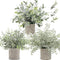 Artificial Potted Plants Mini Fake Eucalyptus Plant, Small Plastic Green Plant with Pot, Faux Leaf Rosemary Plants for Shelf, Home Decor, Indoor, Table Decoration - 3 Pack, Flocking Green