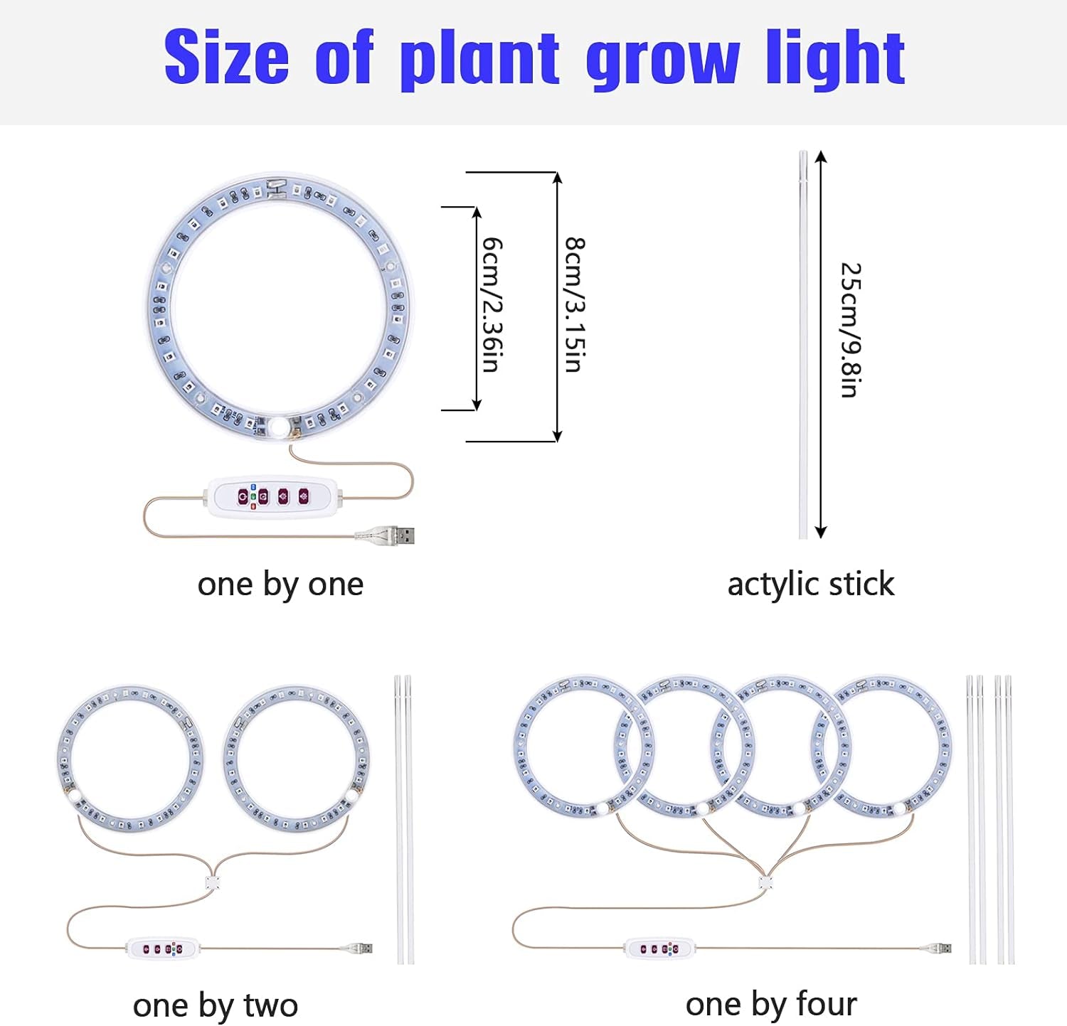 Grow Lights for Indoor Plants, 5 Dimmable Levels Plant Light Red Blue Full Spectrum LED Grow Light USB Angel Ring Grow Lamp Hydroponic Seeding Plant Growing Lamps, 8/12/16H Timer (4 Ring)