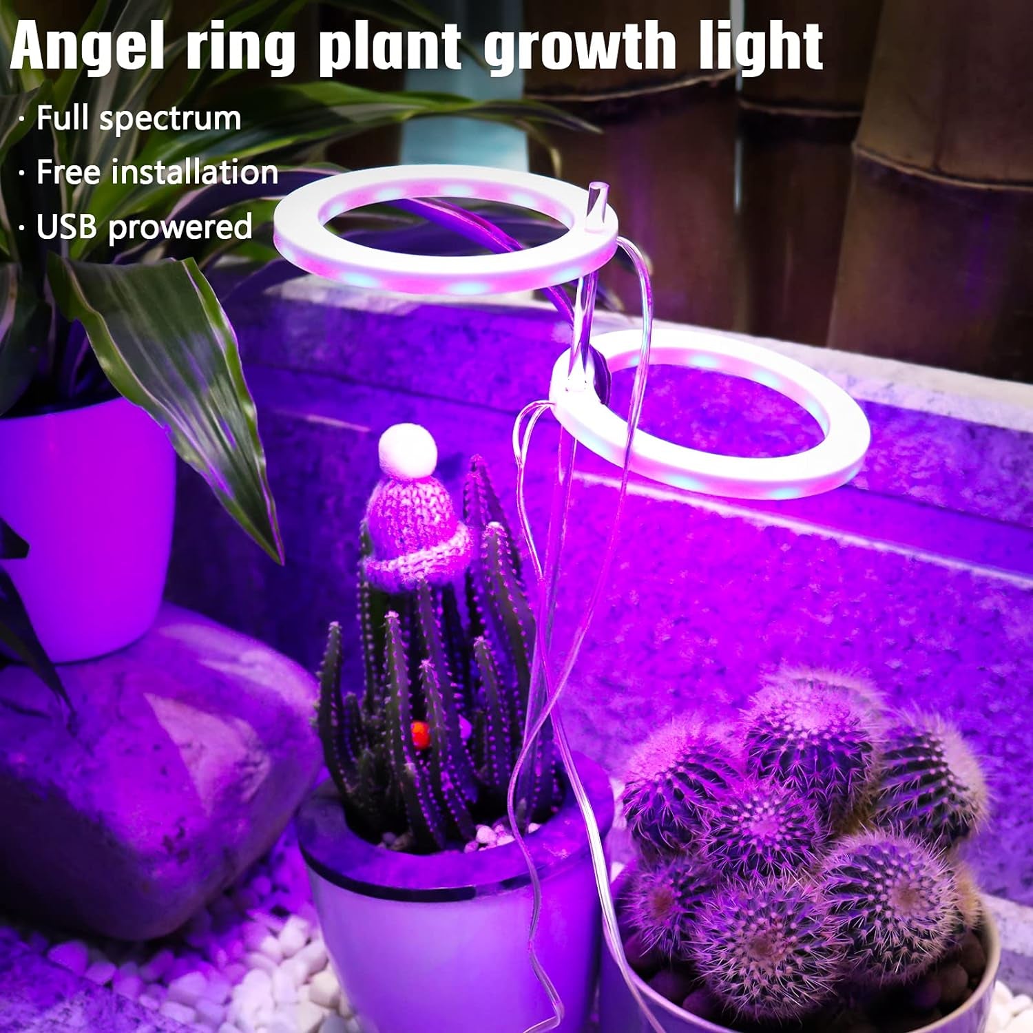 Grow Lights for Indoor Plants, 5 Dimmable Levels Plant Light Red Blue Full Spectrum LED Grow Light USB Angel Ring Grow Lamp Hydroponic Seeding Plant Growing Lamps, 8/12/16H Timer (4 Ring)