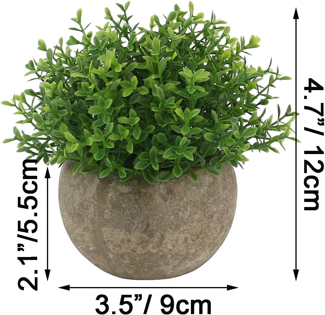 Mini Plastic Faux Plants in Pot/Small Topiary Shrubs Fake Greenery for Bathroom, House Decorations (Green Grass)