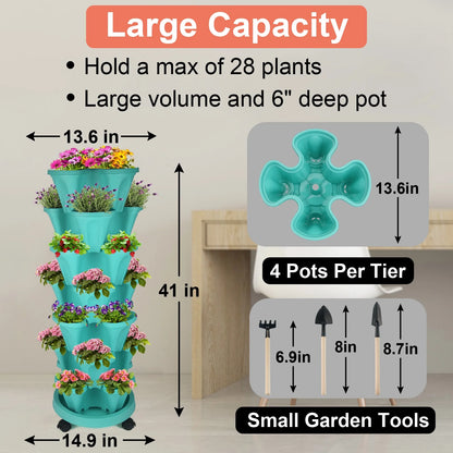 7 Tier Stackable Strawberry, Herb, Flower, and Vegetable Planter - Vertical Garden Indoor/Outdoor(Teal)