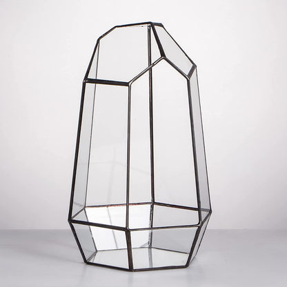 Geometric Glass Terrarium Planter for Succulent, Small Cacti - 6.5" X 5.7" X 9.8" Black Irregular Opened Container Pot, Indoor Home Garden Office Tabletop Decor (No Plants, No Door)