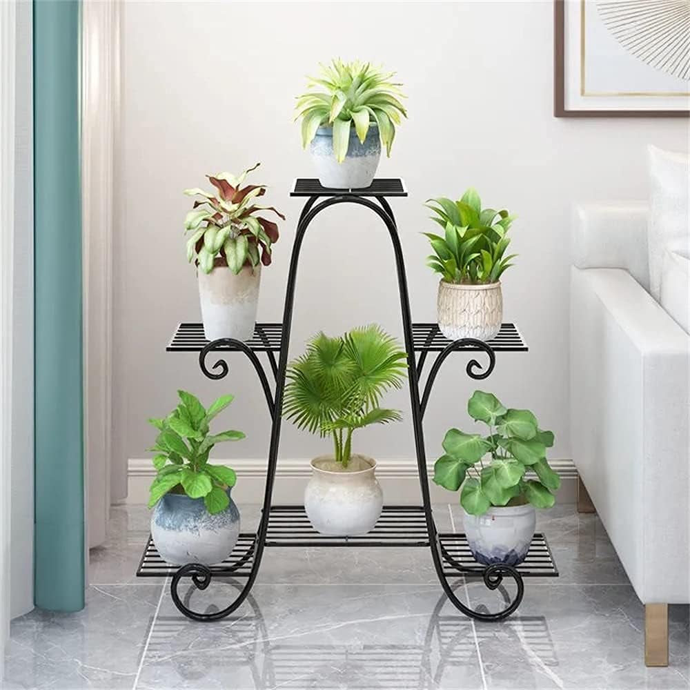 Metal Plant Stand, 6 Tier, 29.9 X 9 X 29.1 In, Black