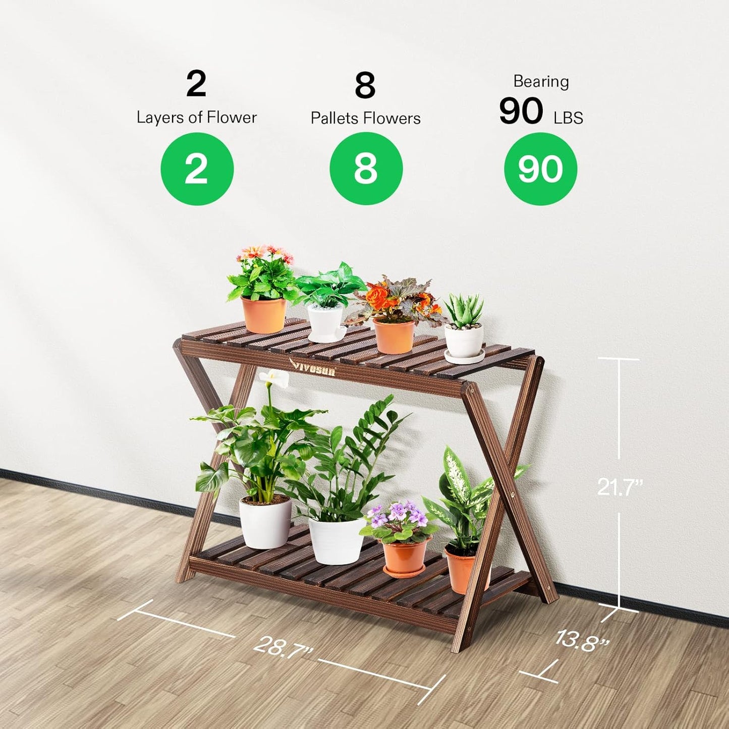 Plant Stands 2-Tier X-Shaped Plant Shelf, Wood Indoor Plant Rack / Outdoor Flower Plant Holder for Plant Display in Patio, Garden, Living Room, Corner, Balcony or Bedroom