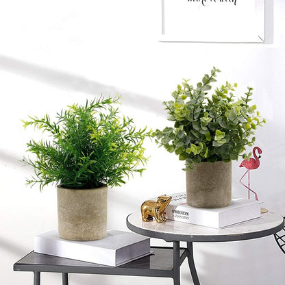 Small Potted Artificial Plants, Artificial Eucalyptus Plants Fake Rosemary 9.5" Plastic Greenery Plants for Home Office Garden Decor, Indoor & Outdoor, Set of 3 (White)