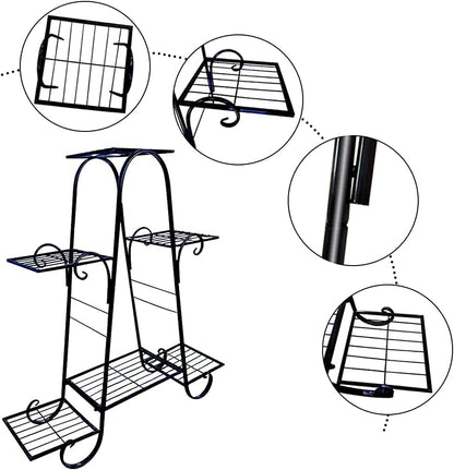 Metal Plant Stand, 6 Tier, 29.9 X 9 X 29.1 In, Black