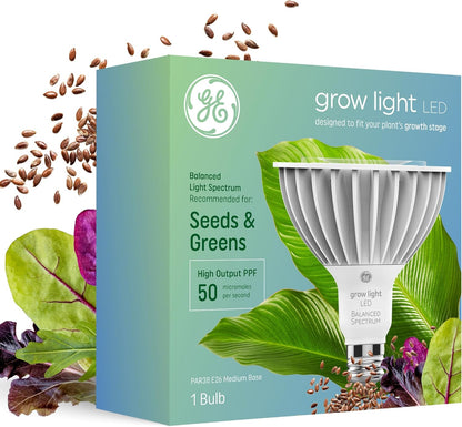 Grow LED Light Bulb, PAR38 Flood Light, Indoor LED Grow Lights for Plants, Seeds and Greens, Balanced Light Spectrum, 25,000 Hours Lifespan, 50 PPF, 1 Pack (Packaging May Vary)