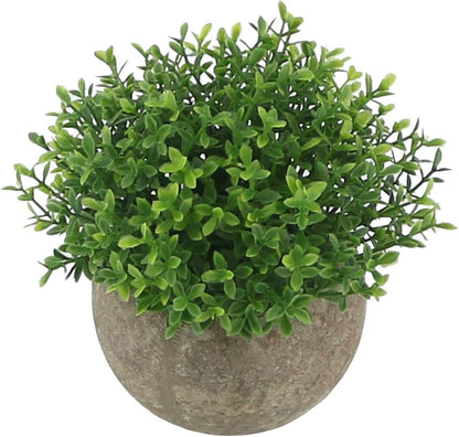 Mini Plastic Faux Plants in Pot/Small Topiary Shrubs Fake Greenery for Bathroom, House Decorations (Green Grass)