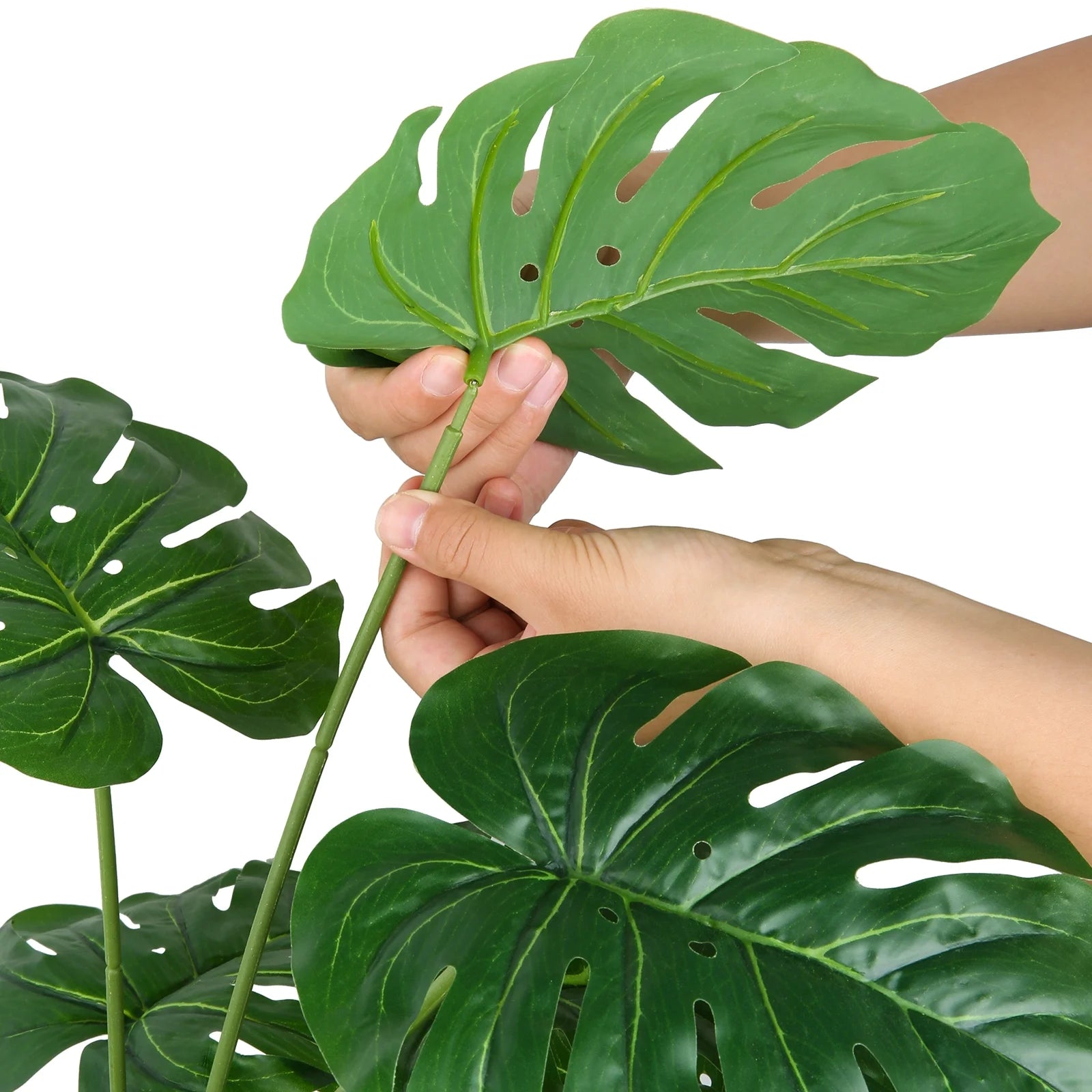 Artificial Monstera Plants, 28'' Fake Plants Tropical Palm Tree with Plastic Plant Pot, Desk Faux Plants Indoor for Home Decor, 18 Leaves